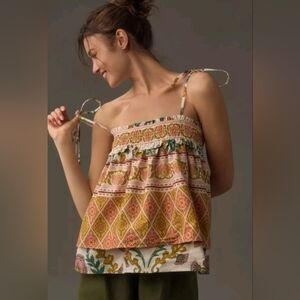 Anthropologie Sarah Hann Smocked Sleeveless Top Shirt Blouse Size Medium NEW NWT